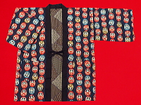 アンティーク和柄!綿入れ袢纏 達磨づくし 紺